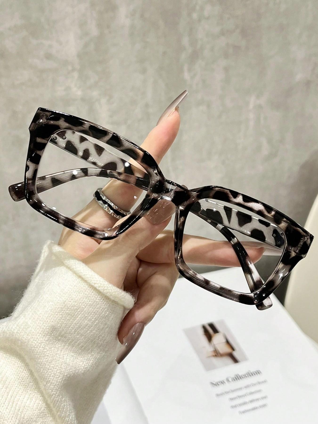 Women's Leopard Print Square Plastic Frame Blue Light Blocking Glasses, Anti Blue Glasses, Leopard Pattern Eyeglasses, Casual Stylish Glasses, Square Frames Glasses, Fashion Retro Transparent Lenses, Lightweight Comfortable, Square Frame Eyewear