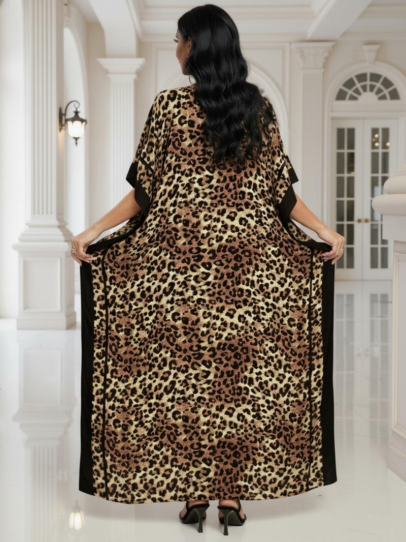 Leopard-Print Soft Kaftan for Woman, Boho Casual Kaftan, Casual Fashion Beach Long Dress, Bohemian Cover-Up for Vacations, Parties and Daily Wear