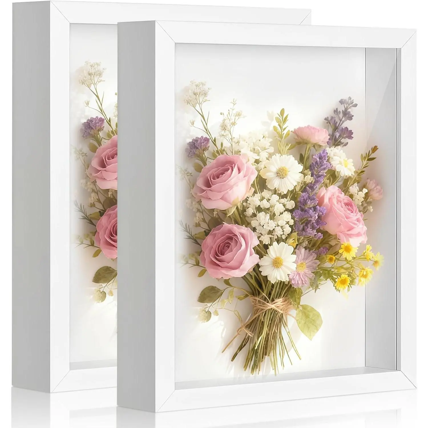 2 Pack 11x14 Shadow Box Frame, Deep Wood Shadowbox with Glass Display Case for Photos, Dried Flowers, Handicrafts, Wall Hanging or Tabletop, WhiteGift
