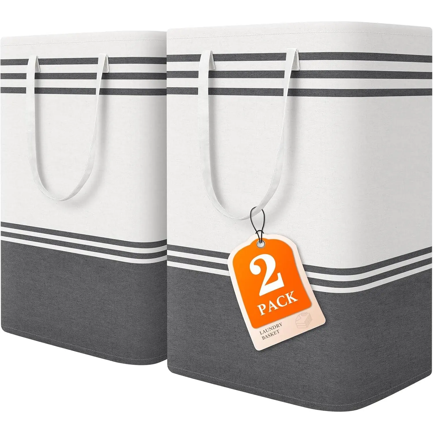 2-Pack Modern 75L Large Freestanding Collapsible Laundry Baskets with Reinforced Handles - Home Supplies Laundry Tools for Dorm,Bathroom, Two-Pack