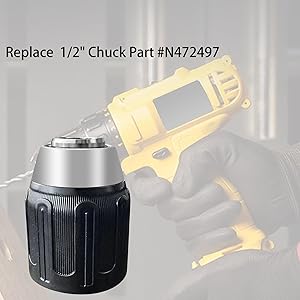1/2" Drill Chuck replacement for DeWalt DCD771C2 DCD777 DCD777C2 DCD709 DCD771B DCD776 DCD778 DCD771 DW959K2 DCD776C2AR Cordless Drill Part No. N472497,N504250