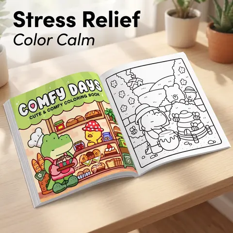 1pc COMFY DAYS Illustrated coloring book Activity Book For Adults And Kids, Simple And Big Designs For Relaxat, Large Coloring Pages, Unique Illustrations, Coloring Book For Stress Relief And Relaxation, Christmas gift