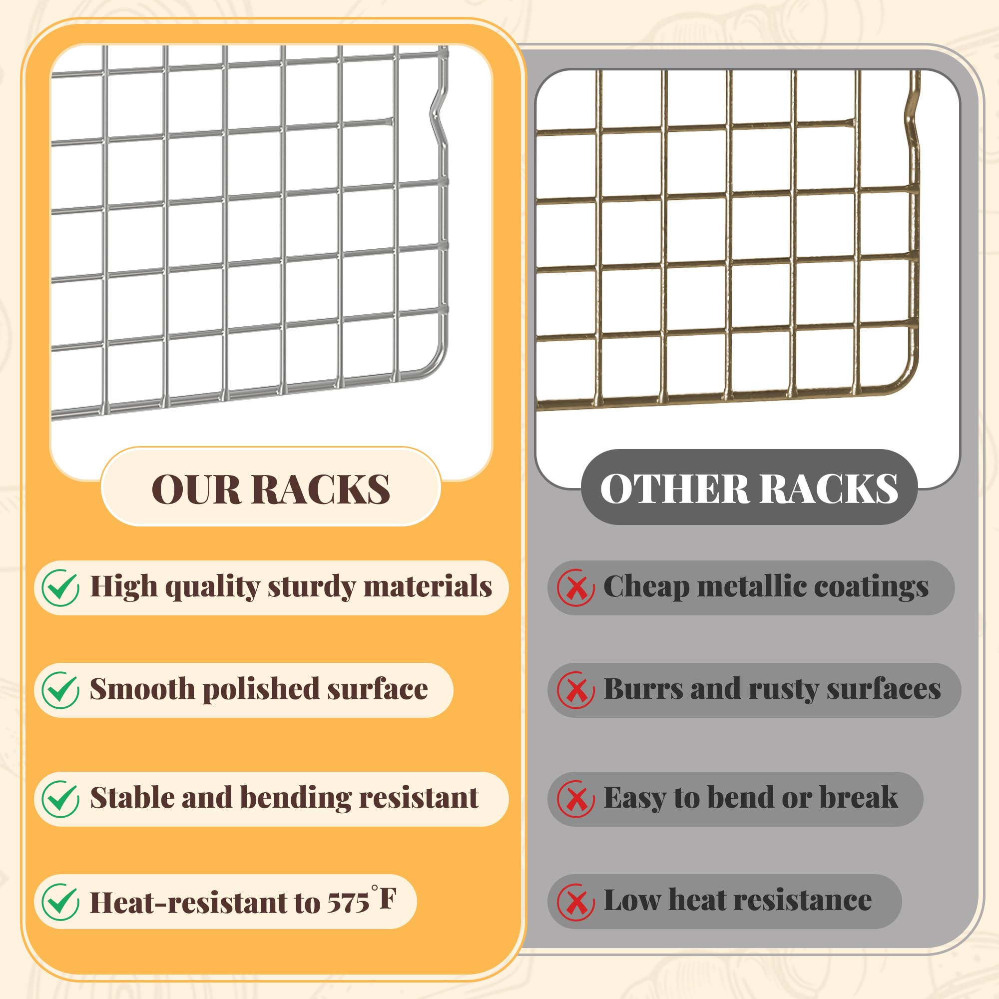 2 PCS 10" x 16" Cooling Racks for Cooking and Baking -  Grid Wire Baking Rack for Oven Cooking, Baking, Grilling, Roasting - Dishwasher Safe Bacon Rack - Fits Half Sheet Cookie Pan