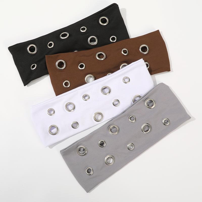 AWAYTR Punk Girl Hollowed Out Eyelets Wide Elastic Headband Stretchy Metal Rock Sports Grommet Headband Hair Accessories