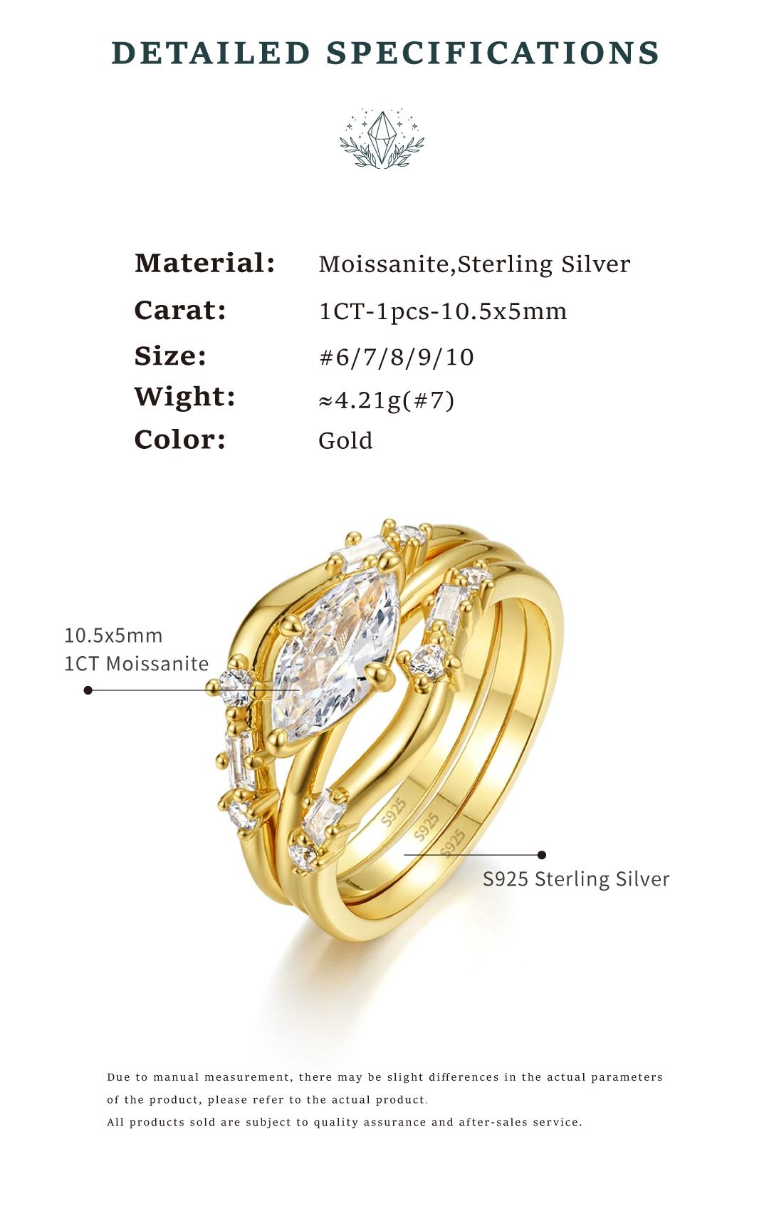 Moi Mart Luxurious Three-in-One Marquise Cut Synthetic Moissanite Ring, Stackable Ring Set, 925 Sterling Silver Jewelry, Perfect gift for Her