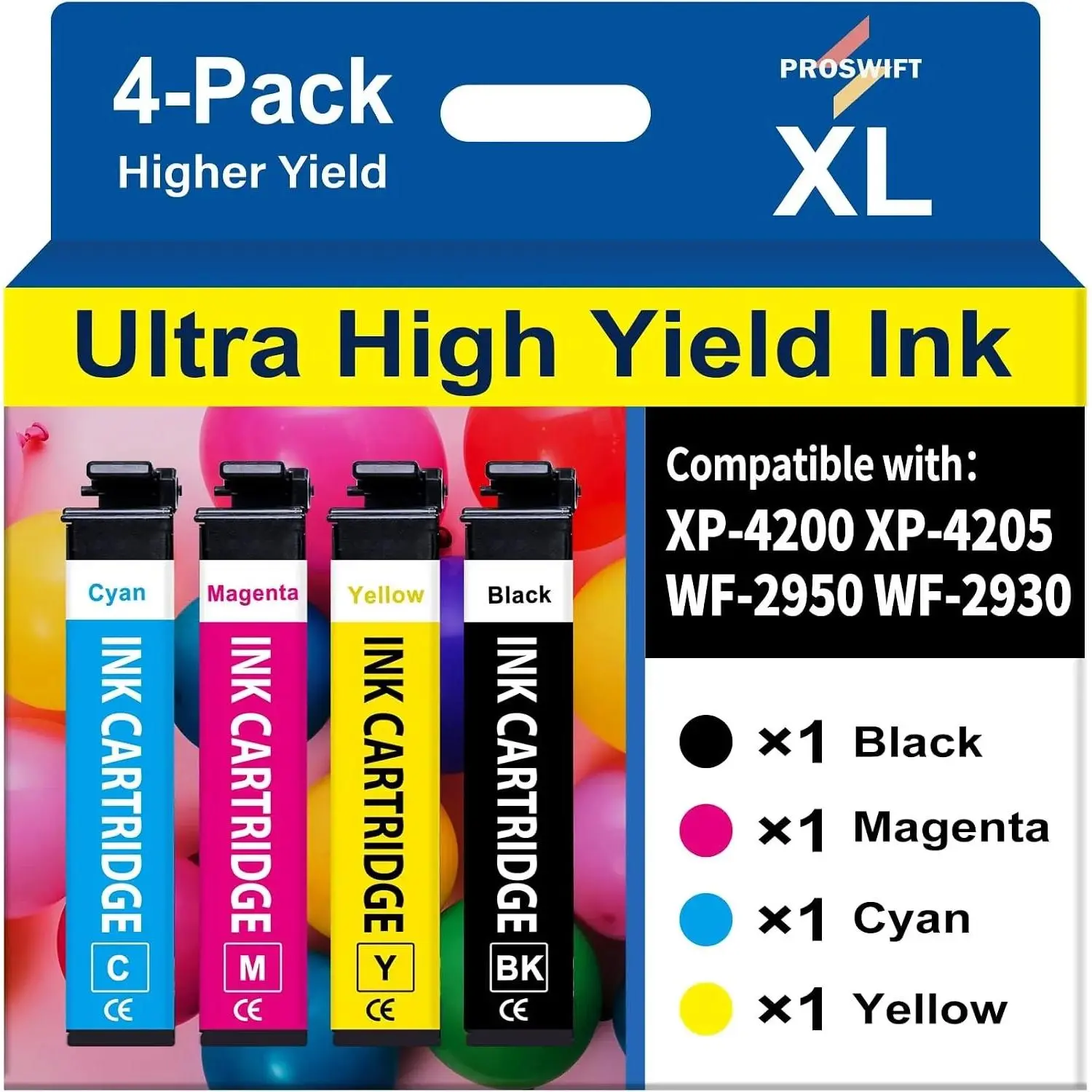 Remanufactured Replacement for EPSON 232 232XL Ink Cartridges | Compatible with XP-4200 WF-2950 XP-4205 WF-2930 Printer Ink Cartridges Combo Pack (4Pack Black, Yellow, Magenta, Cyan)