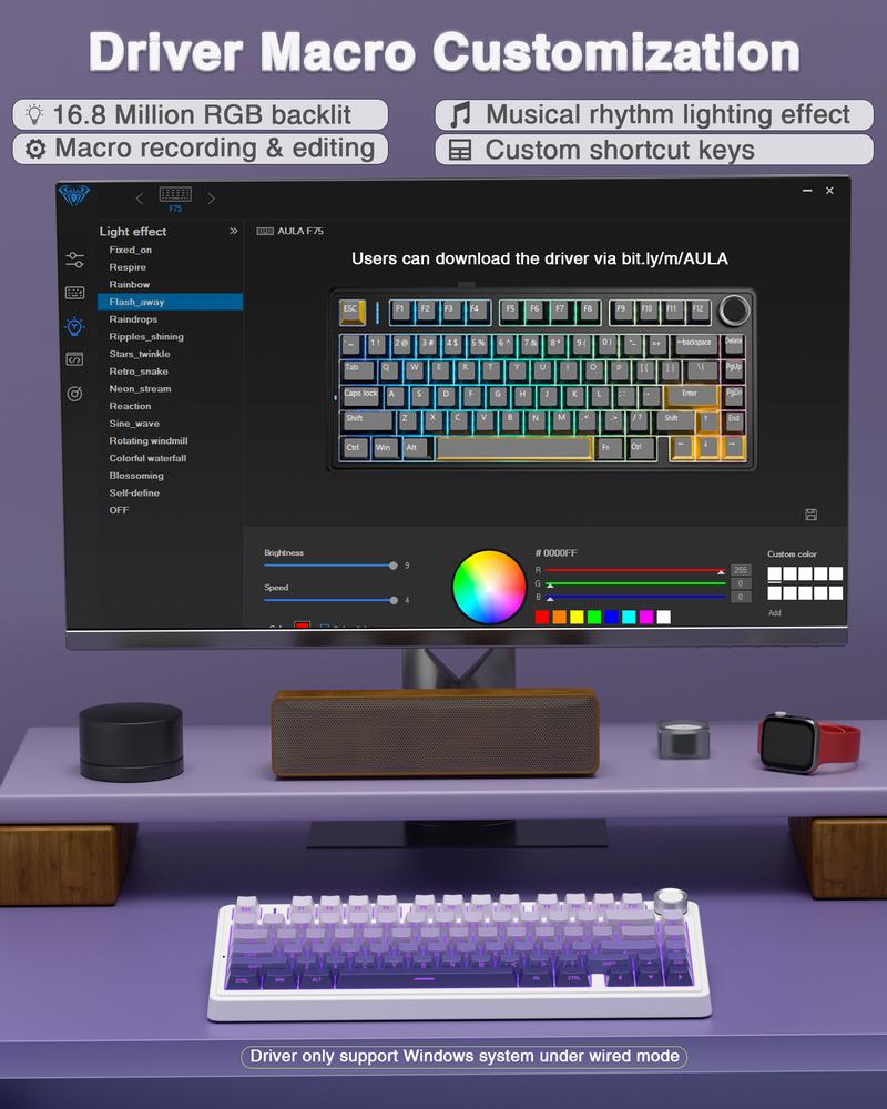 AULA F75 Pro Tri-Mode Wireless Mechanical Gaming Keyboard, Knob Control 75% Washer Hot Swappable Custom Keyboard, RGB Backlight, Pre-lubricated Linear Switches, Side Printed PBT Keycaps, Budget Keyboard PC Accessories TikTokShopfalldealsforyou Outdoorfun