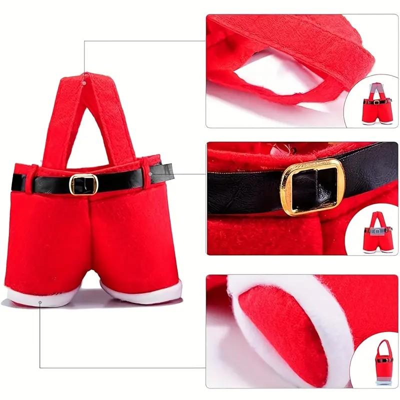 6 Christmas Claus Pants Candy Bags, Portable Gift Bags with Handles, Party Favor Bags, Goodie Bags, Wedding Gift Wrapping, Holiday Atmosphere, 4.7x7.87 Inches