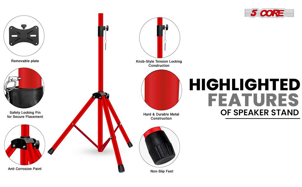 5 Core Speaker Stand Pair Adjustable 31 to 54" PA DJ Tripod Stands Heavy Duty w 35mm Insert 132 Lbs