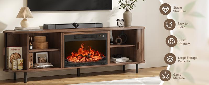 【Valentine's Day gift】ONBRILL 70.8" Gorgeous Fluted Fireplace TV Stand for TVs Up to 80" with 23" Electric Fireplace, Luxury  Modern Entertainment Center with Power Outlet , TV Media Console with Storage for Living Room, Bedroom Furniture
