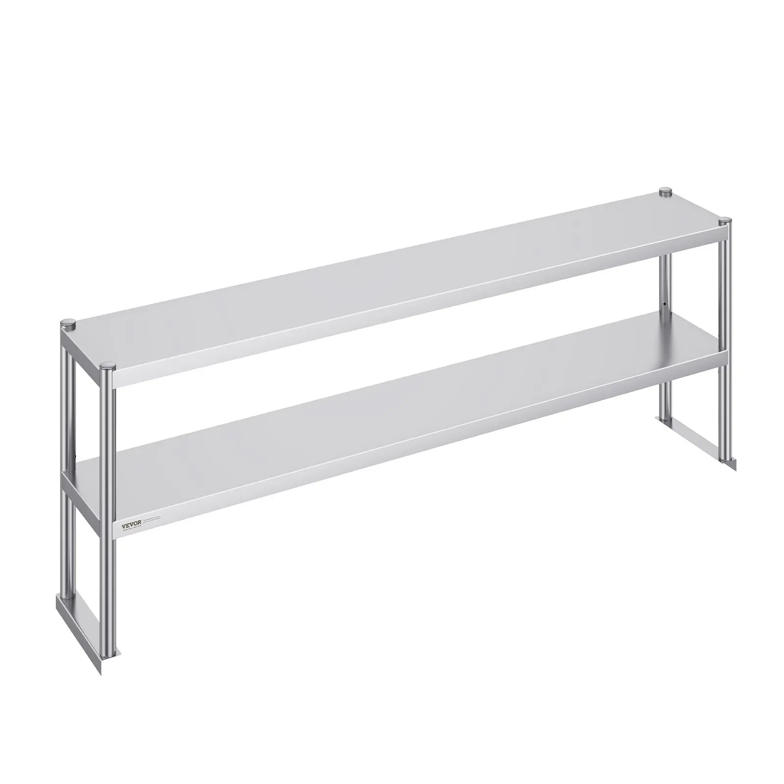 VEVOR Double Overshelf, Double Tier Stainless Steel Overshelf, 12x 72 Inch Double Deck Overshelf, Height Adjustable Overshelf Prep Work Table for Kitchen, Restaurant and Workshop