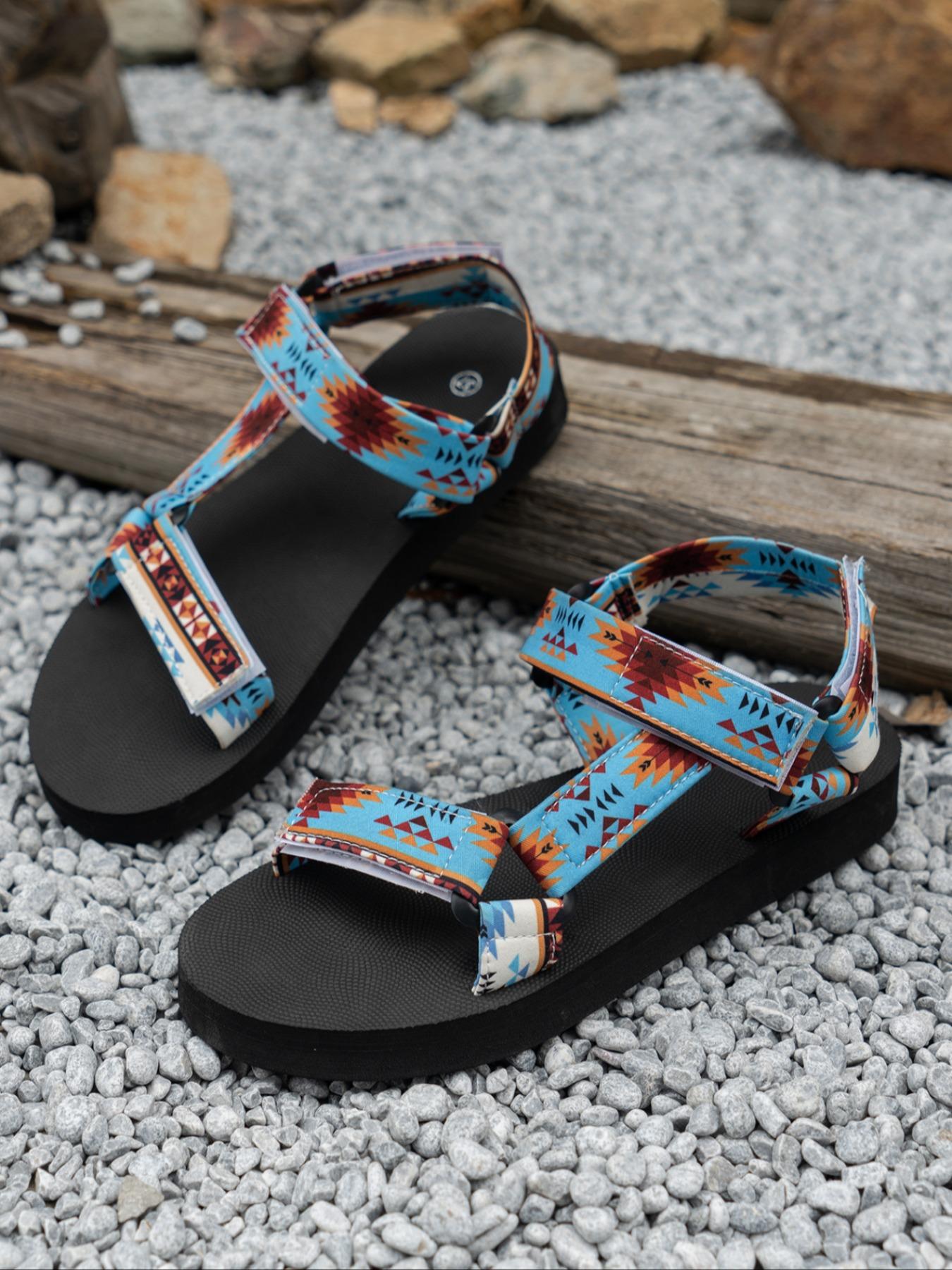 Women's Boho Style Colorful Strap Flat Sandals, Casual Trendy Slingback Sandals, Fashionable Sandals for Summer Beach Vacation, Bohemian Sandals