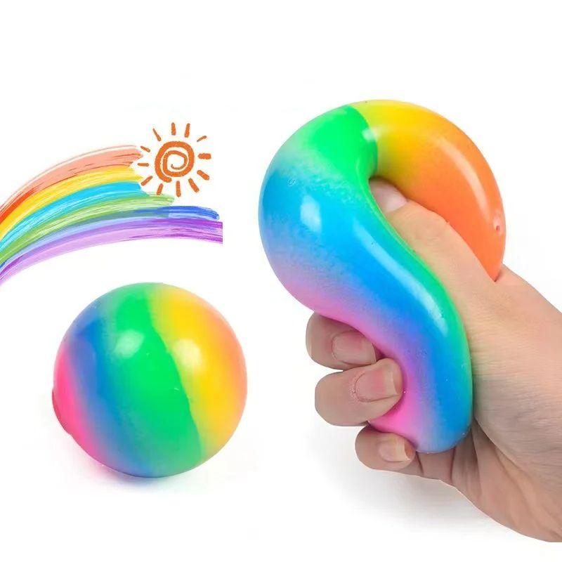 Gradient Rainbow Pinch Pink Ball Stress Relief Ball Toy Squeezing Slow Rebound Jump Ball Children's Finger Training Toy Ball