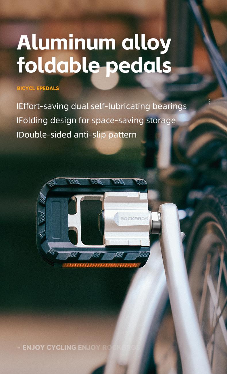 ROCKBROS Folding Bike Pedals Aluminum Alloy Foldable Bicycle Pedals 9/16 Inch Lightweight with Reflective Strips&Non Slip for Folding Bike, Electric Bike