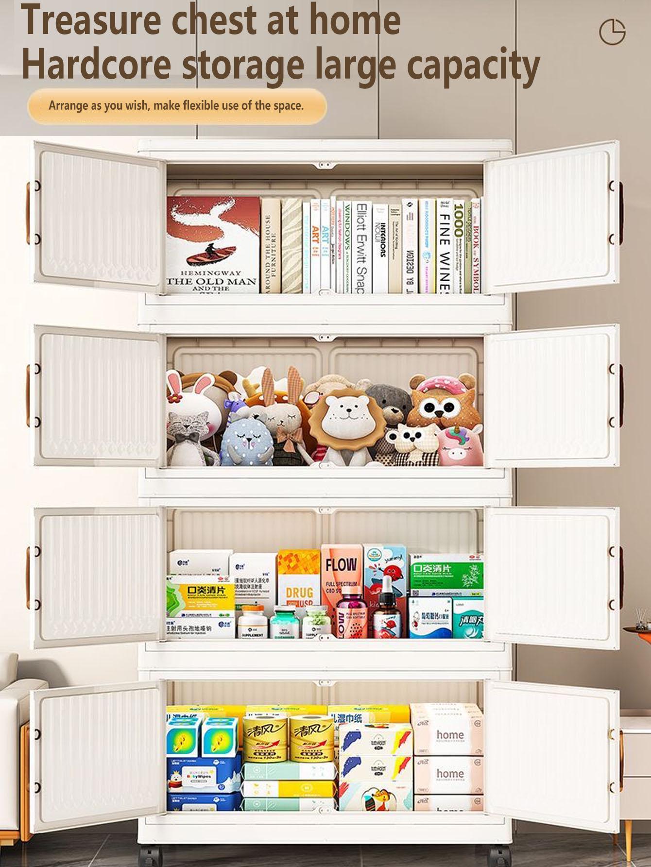 Foldable Snack Storage Rack, Multi-Layer Toy Organizer, Home Kitchen Cabinet, Living Room Display Shelf, Space-Saving Design, Organizing