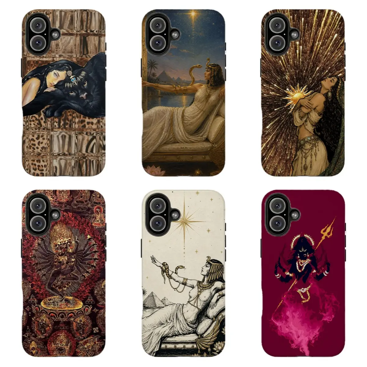 Dark Feminine Divine Mythology Phone Cases, Leopard Panther Egyptian Queen Tibetan Thangka Kali Goddess Drop Resistant Phone Cover , For iPhone 11 12 13 14 15 16 17 Pro Max For Samsung S26 S25 S24 S23 S22-Gift For Her/Him/Anime lovers