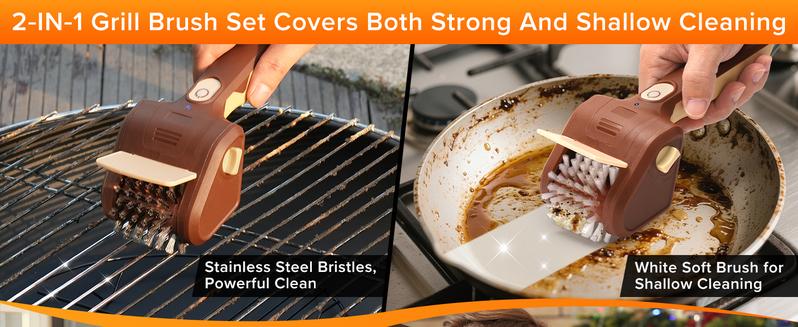Cordless Rechargeable Electric BBQ Grill Brush, Barbecue Utensils, Premium Stainless Steel Bristles, Deep Cleaning Barbecue Accessory for All Grill Types & Grates
