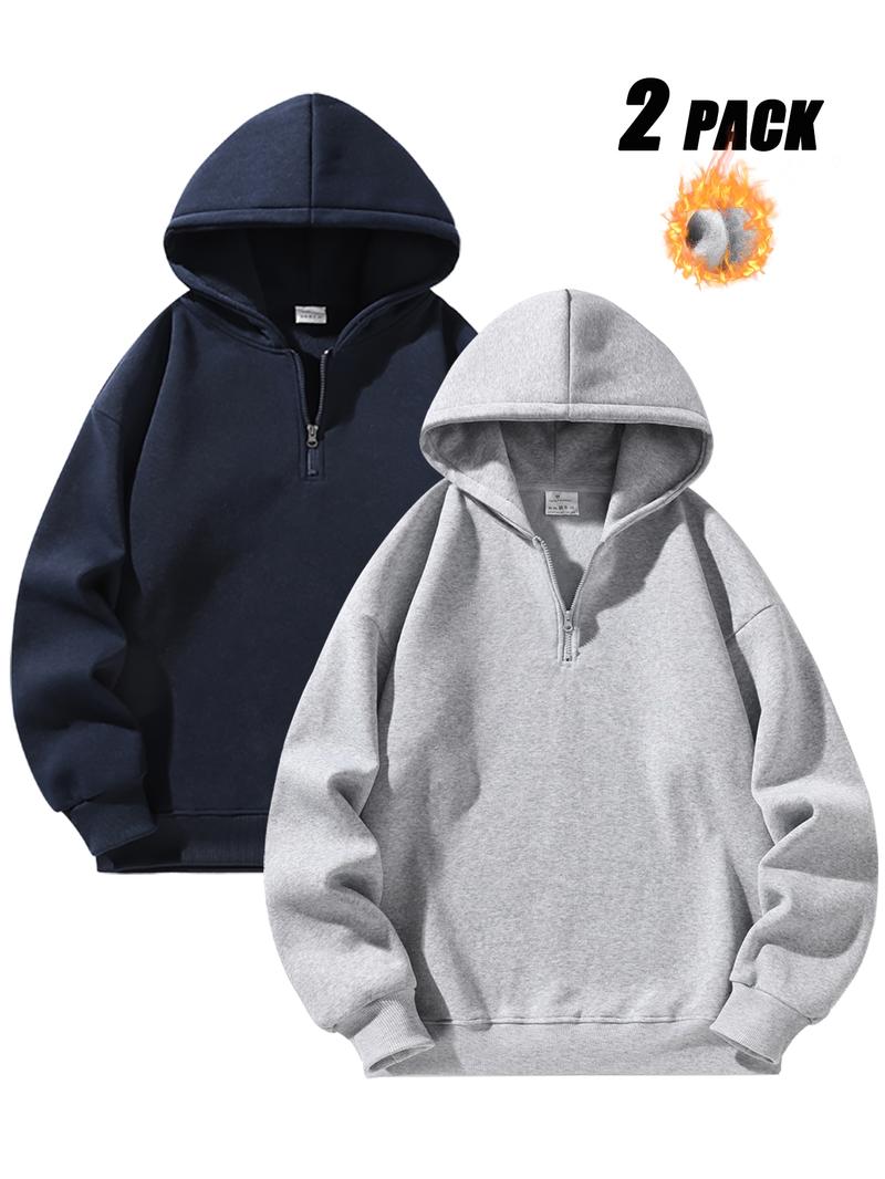 Men's Fleece-Lined Athletic Half-Zip Hoodie - Solid Color, Basic Style, Warm & Comfortable for Daily Wear, Street Casual & Outdoor Activities， Unisex Fleece Casual Sweatshirt ，Men's Upper Body Sweater。