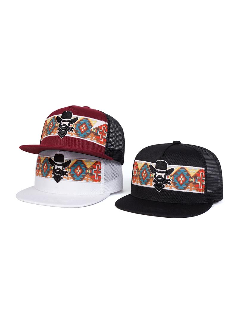 Western Style Tribal Pattern Trucker Hat, Casual Outdoor Sports Hat for Men & Women, Fashion Accessories for Daily Wear
