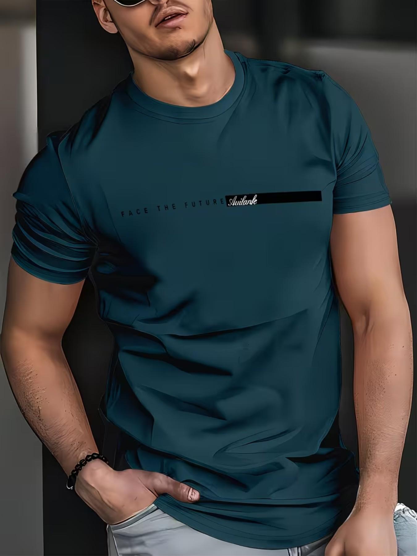 Men's Fashion Casual T-Shirt, 100% Polyester, Round Neck Short Sleeve, All Seasons Comfort, Smooth Fabric