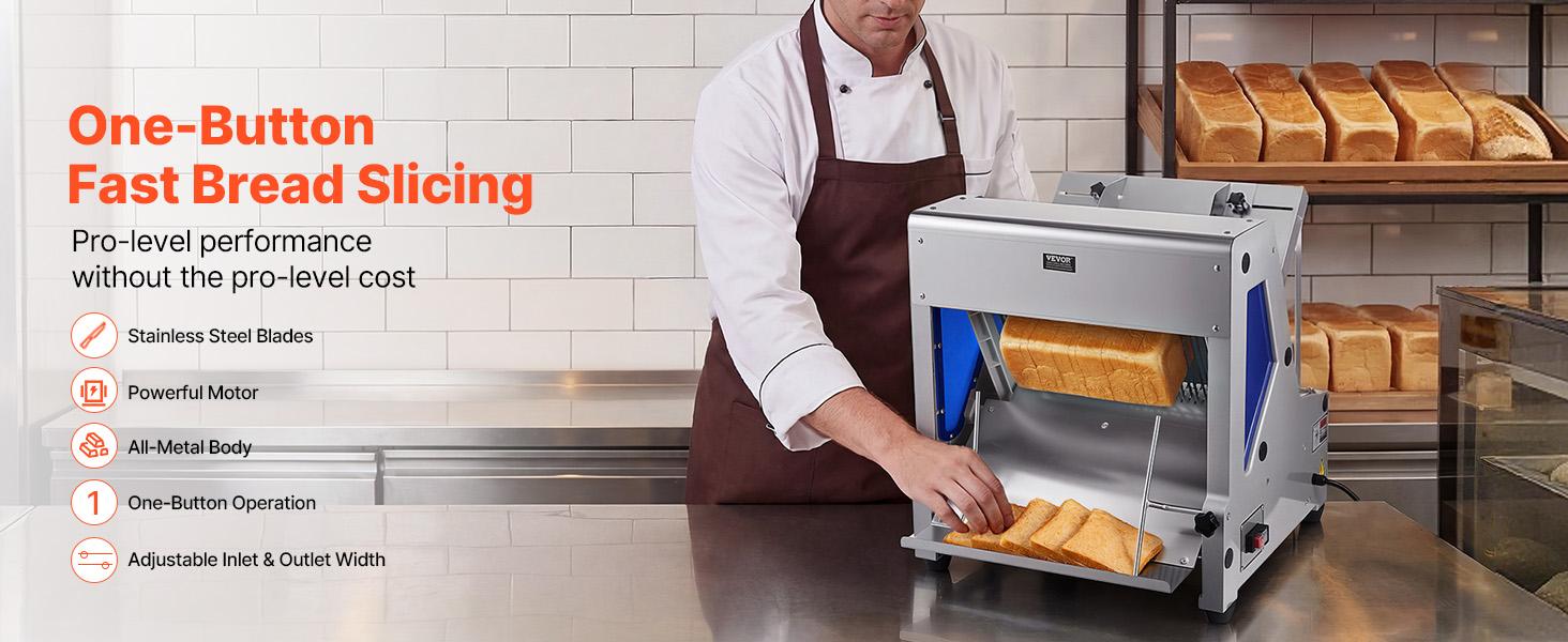 VEVOR Electric Bread Slicer, 370W Bread Slicing Machine, Die-Cast Aluminum Countertop Bread Cutter Machine for 12mm Slice Thickness, Commercial Home Use for Bakeries Restaurants, 120V