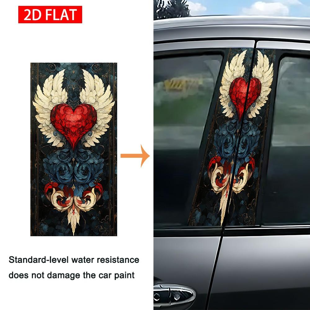 2 Sets Heart-Shaped Baroque Style Car B Pillar Stickers, Self-Adhesive PVC Decorative Stickers, Waterproof Scratch-Resistant, Car Exterior Accessories