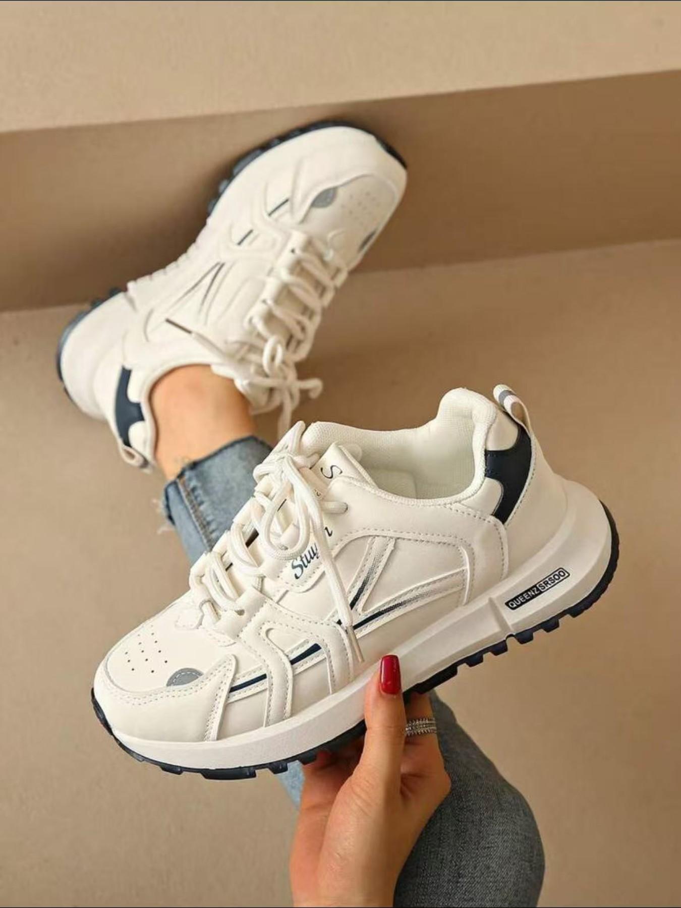 Women's Retro Leather Casual Sneakers, Lace Up Low-Top Comfortable Running Shoes, Non-Slip Daily Wear Trainers for Walking & Street Style