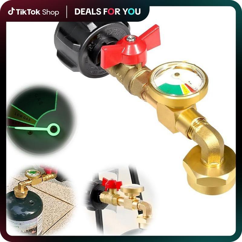 Propane Refill Adapter with Valve & Gauge, Gas Cylinder Filling Connector, Glow in the Dark Meter, Ball Valve Gas Tank Connector, Christmas Gifts
