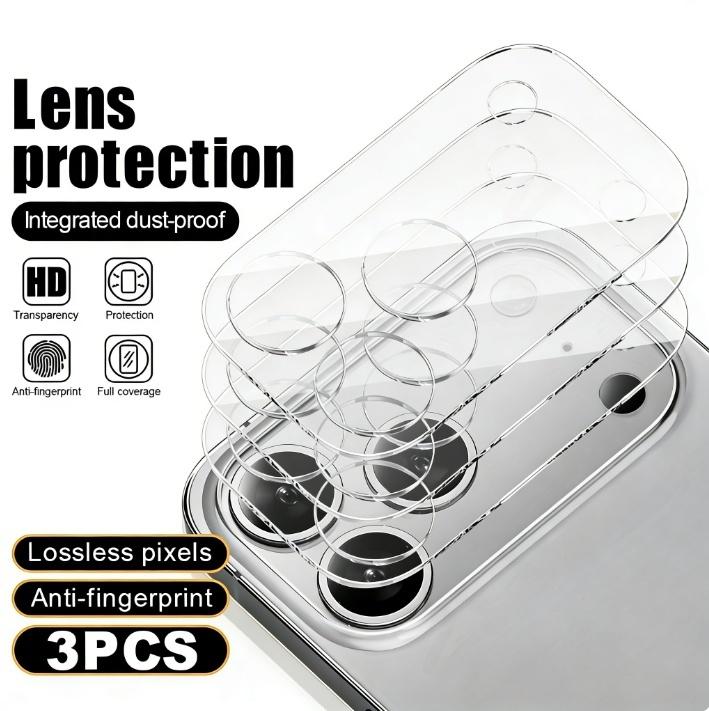 3pcs HD Camera Lens Tempered Glass Protectors Compatible With 17 Pro Max 16 Pro Max 15 Pro Max 16E 16 15 14 12 9H Hardness, Scratch Resistance, Easy Installation, Full Coverage, HD Clear, Protection, Protective, Accessories