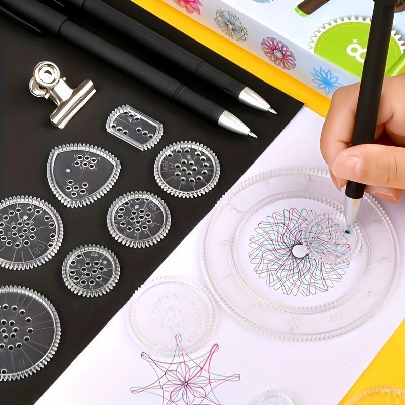 Transformative Drawing Ruler Set, Educational Toy Style Gear Rolling Pattern, Multifunctional Rulers for Flower Spiral Star Shapes
