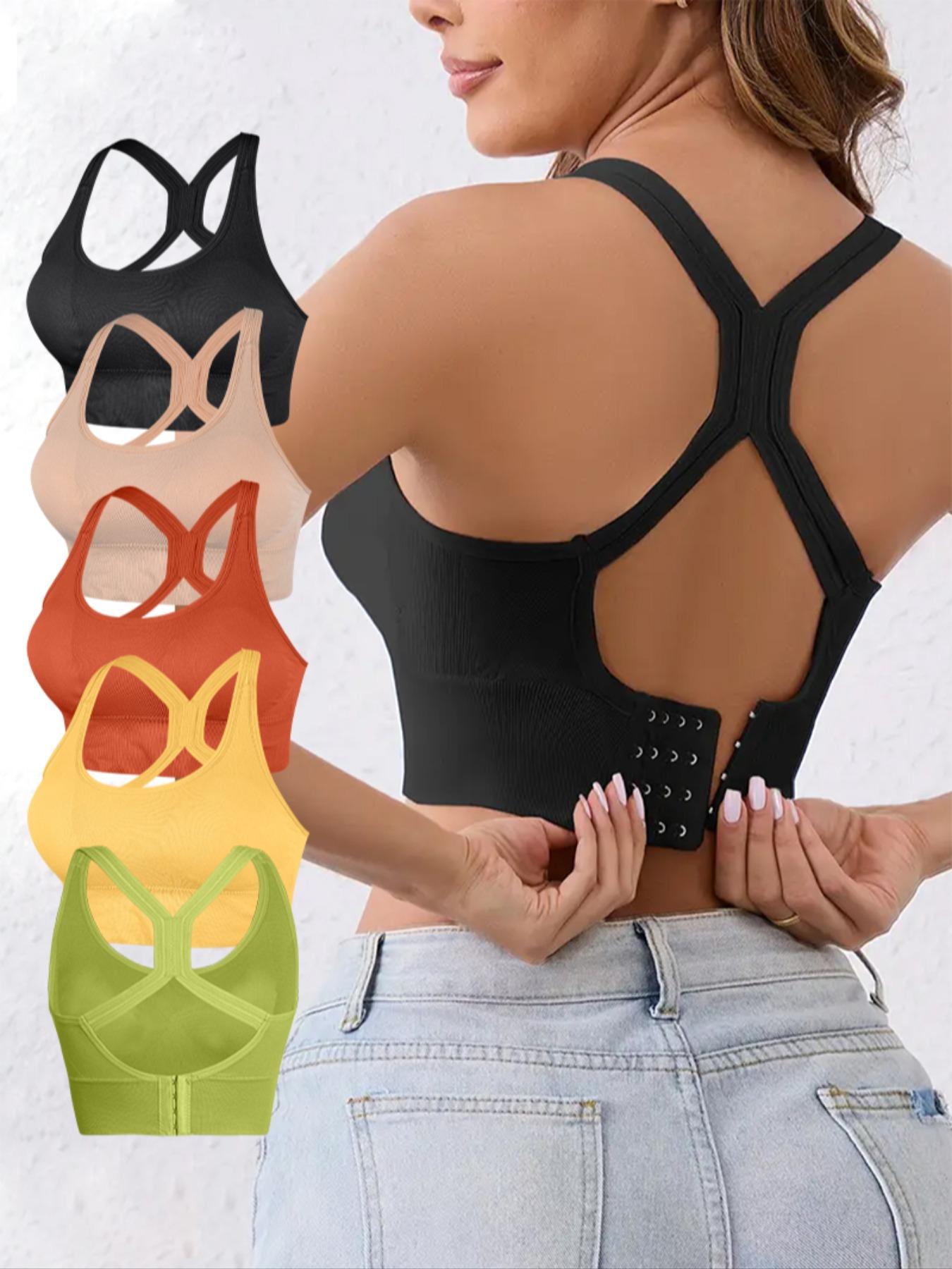 5Pack Women's Solid Knit Minimalist Wireless Bralette, Comfortable Breathable Backless Bra for Sports and Daily WearMedium Support Lingerie for All Seasons