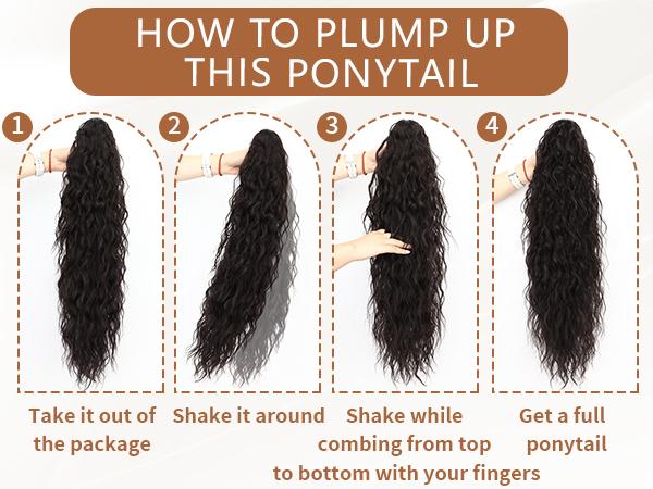 Ponytail Extension Claw 30" Curly Pony Tail Clip in Claw Hair Extensions Fluffy Natural Looking Synthetic Hairpiece for Women Omber Burgundy