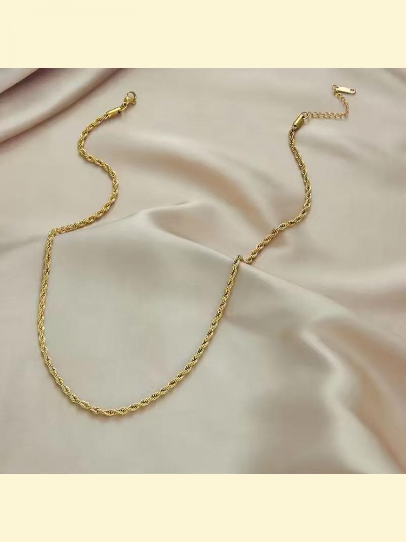 2 Piece Gold Stainless Steel Twisted Chain Bracelet and Necklace Set for Men Minimalist Style Sporty and Fashion Jewelry Gift for Him