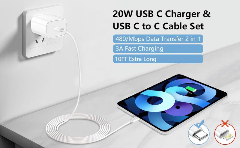 iPhone 17 16 15 Fast Charger and 10ft Type C to C Cable Cord Long,Colour series 20W USB C Charging Block for iPhone 16 Pro/16 Plus/15 Pro Max/15,for iPad Wall Plug Power Adapter Cube Brick 12.9/11/Air 4th/6 Gen/Mini