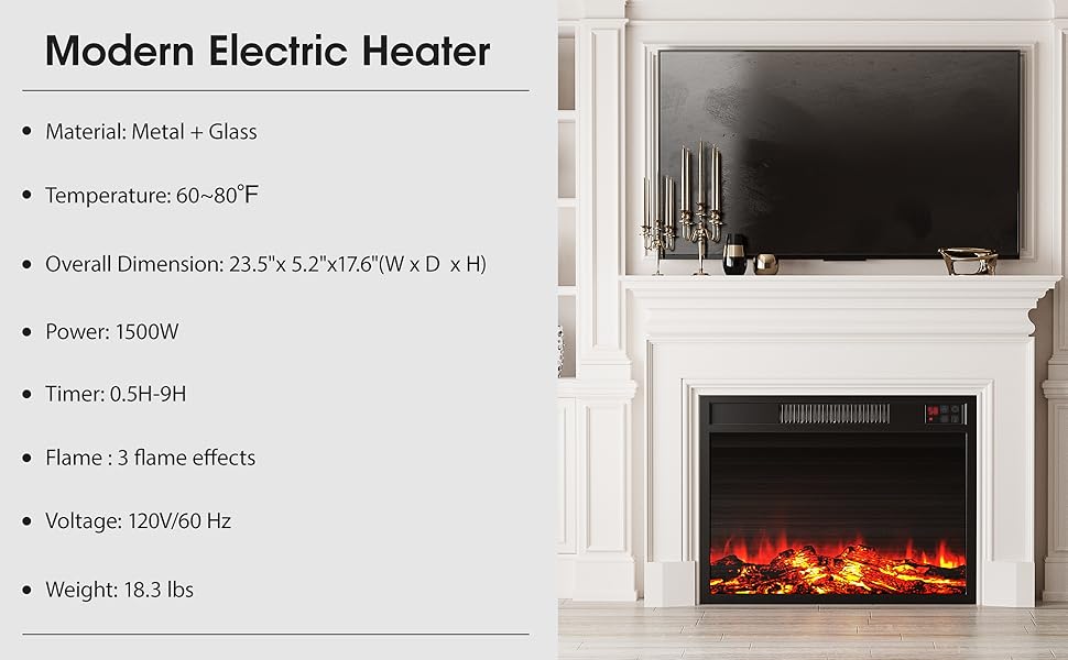 Vabches Electric Fireplace Insert, Recessed Fireplace Heater with Low Noise, Remote Control with Timer, Touch Screen, Adjustable Flame Brightness Vabches Electric Fireplace Insert, Recessed Fireplace Heater with Low Noise, Remote Control with Timer, Touch Screen, Adjustable Flame Brightness