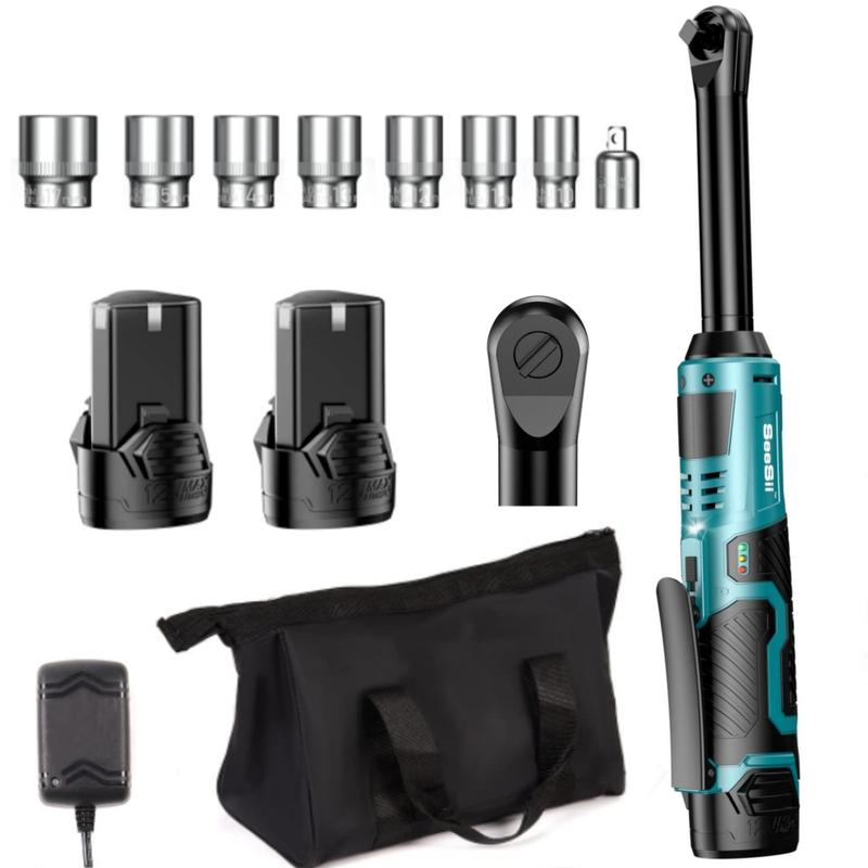 SEESII 3/8" Extended Cordless Ratchet Wrench – 40 Ft-lbs Torque, 6" Long Neck, 220RPM | 2x 2.0Ah Batteries + Fast Charger, 7 Sockets | Ideal for Car Repairs, DIY & Mechanics, Black Friday Deals SEESII 3/8" Extended Cordless Ratchet Wrench – 40 Ft-lbs Torque, 6" Long Neck, 220RPM | 2x 2.0Ah Batteries + Fast Charger, 7 Sockets | Ideal for Car Repairs, DIY & Mechanics, Black Friday Deals