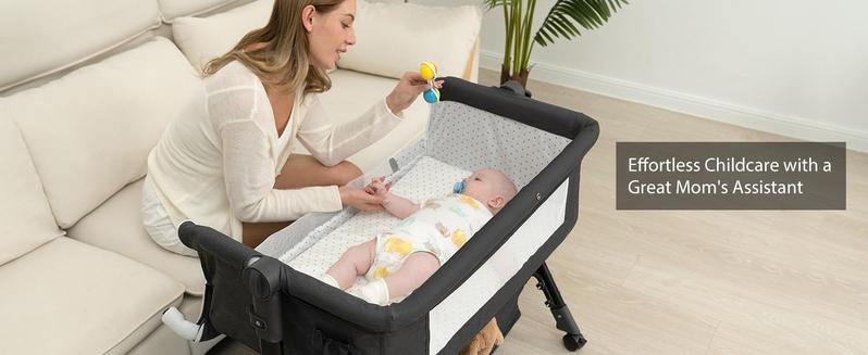 Baby Bassinet,  Crib for Infant and Newborn, Bedside Sleeper with Storage Basket and Mosquito Net, Easy to Fold, Height Adjustable, Portable Side Bed Crib