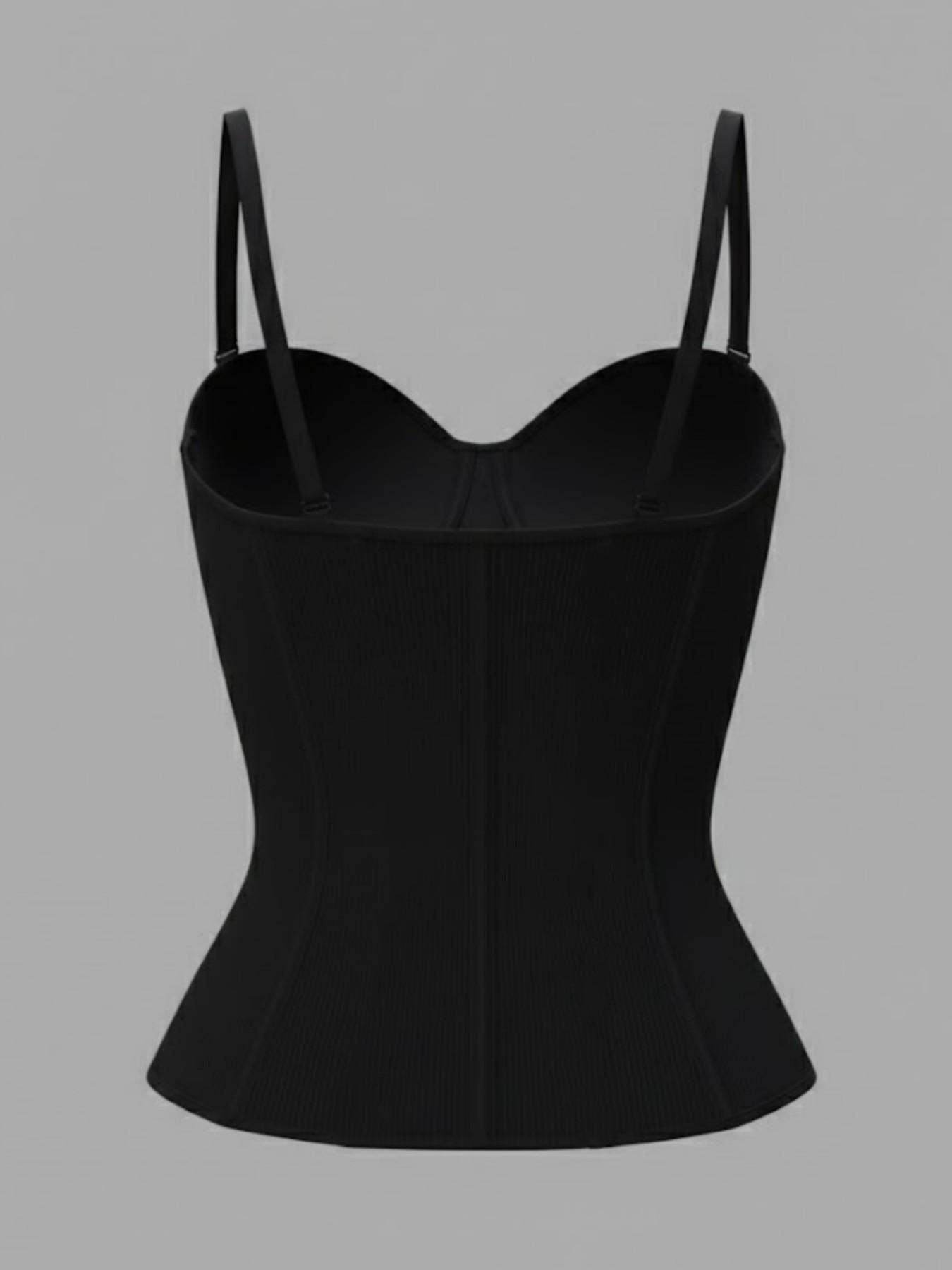 Lady's Solid Adjustable Spaghetti Strap Steel Bone Shaperwear Tops, Adjustable Zipper Shapewear, Waist Trainer, High Support Tight Fitting Zipper Closure Corset, Girdle, Suitable for Daily Wear Or Valentine's Day