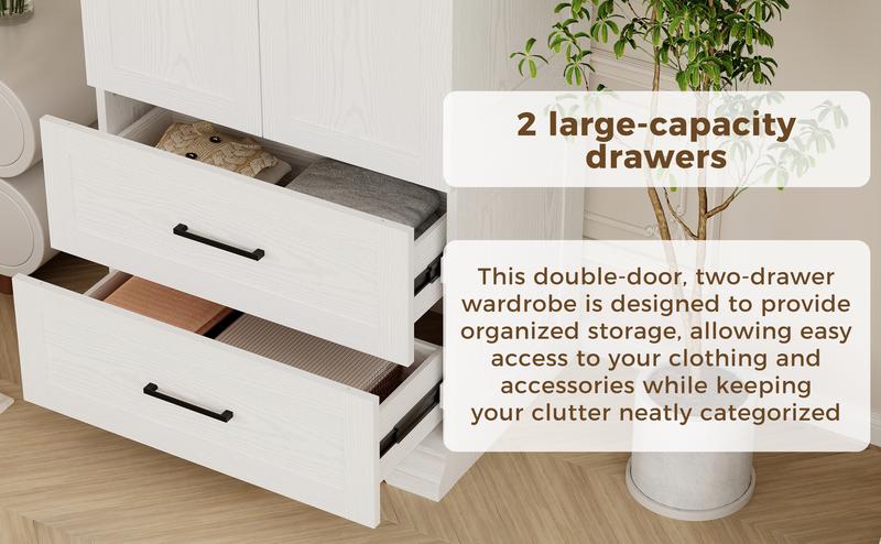 LIKIMIO Armoire Wardrobe Closet 70.9" H,with 2 Doors & 2/3 Drawers,Bedroom Wooden Wardrobe with 3 Hooks & Hanging Rod,Freestanding Closet System LIKIMIO Armoire Wardrobe Closet 70.9" H,with 2 Doors & 2/3 Drawers,Bedroom Wooden Wardrobe with 3 Hooks & Hanging Rod,Freestanding Closet System