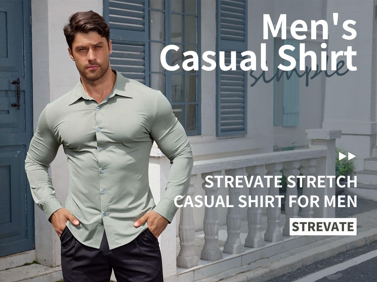 STREVATE Men's Muscle Fit Shirt,Wrinkle-Free Casual Button Down Long Sleeve Dress Shirt