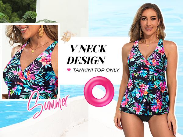Tempt Me Women Tankini Top Only Flowy Swim Tops V Neck Bathing Suit Top