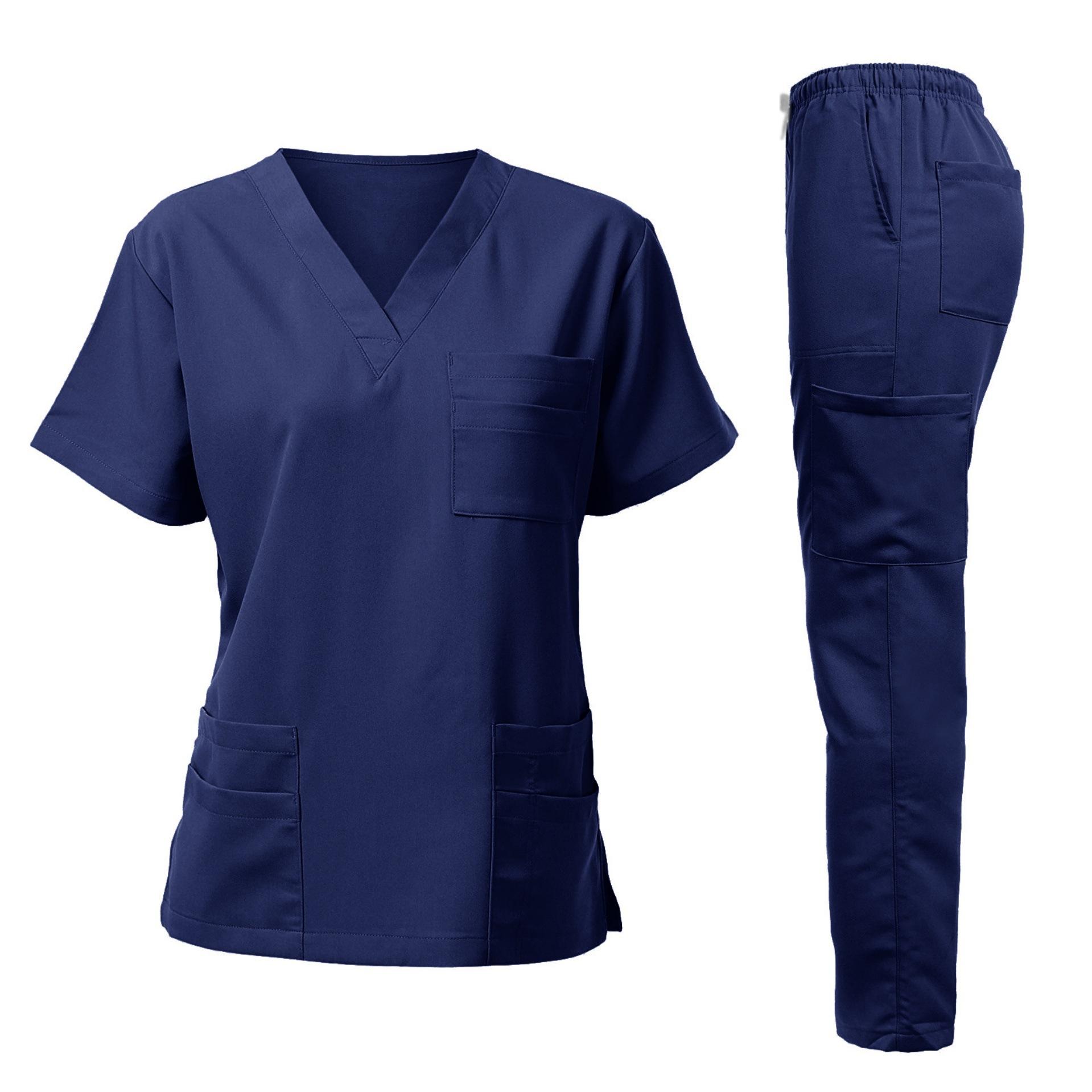 Unisex Short Sleeve Doctor Scrub Set, Comfortable Breathable Medical Uniform for Oral Hospital & Surgery, Top & Pants 2-Piece