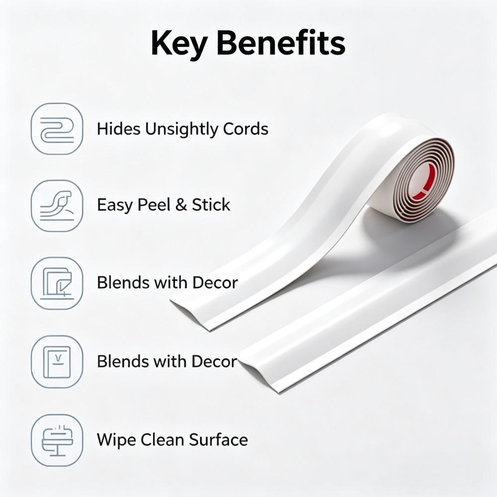 Self-Adhesive Flexible Wire Cover, No Punching Required, Bendable Cord Concealer, Wall Floor Baseboard Wire Management