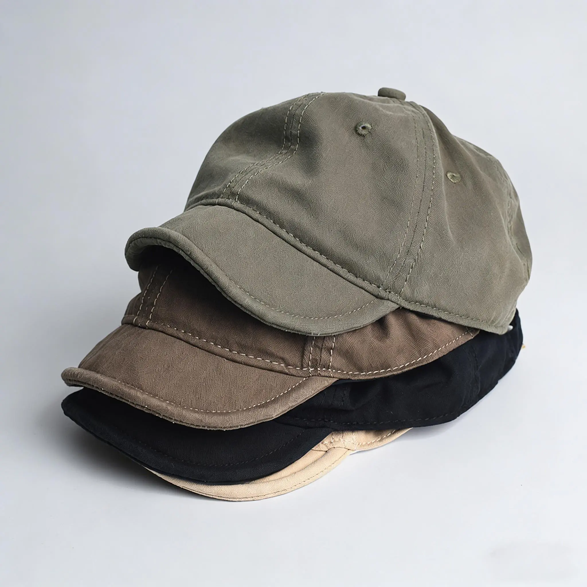 Unisex Retro Short-Brimmed Washed Distressed Plain Baseball Cap - Soft-Top Workwear-Style Street Fashion Cap, Stylish Streetwear Headwear for Spring-Summer Sports/Casual Outdoor Wear