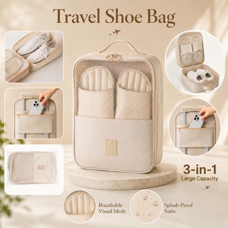 2-in-1 Dual-Use Polyester Shoe Storage Bag, Foldable Compact Home Organizer, Easy-to-Carry Travel Essentials Pouch, Portable Home Supplies Accessory