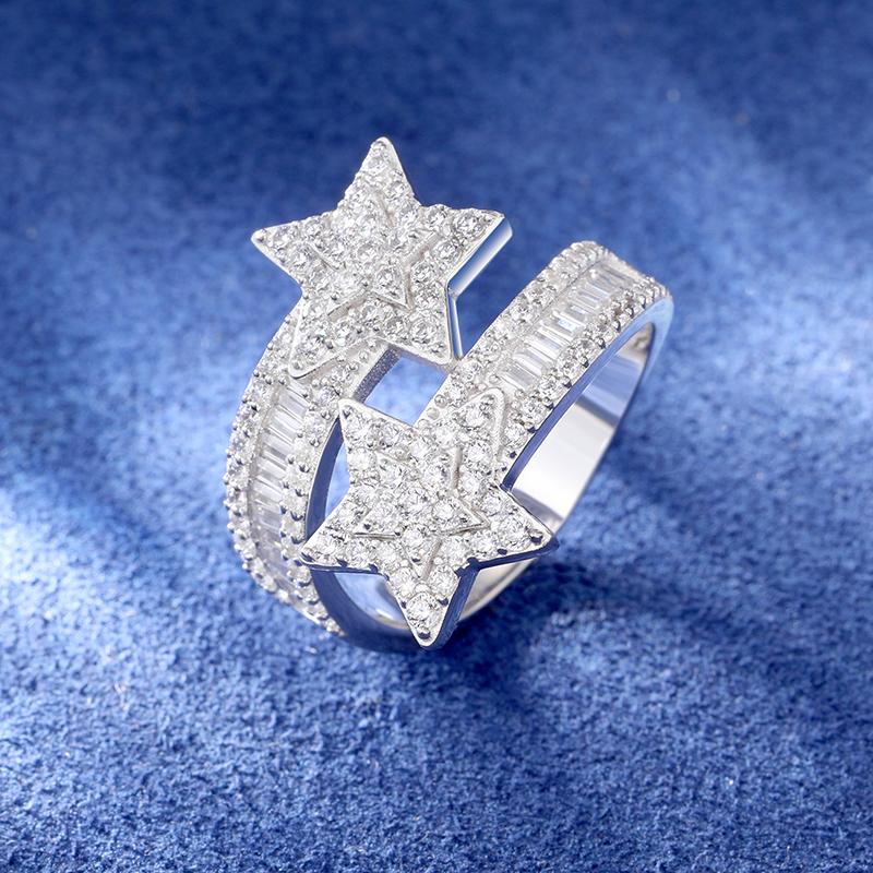 【#R297】Star Ring UCCIYO Lab-Created Moissanite UCCIYO 925 Sterling Silver Moissanite Star Rings For Women Luxury Bling Iced Out Bright Stars S925 Wedding Engagement Party Gift