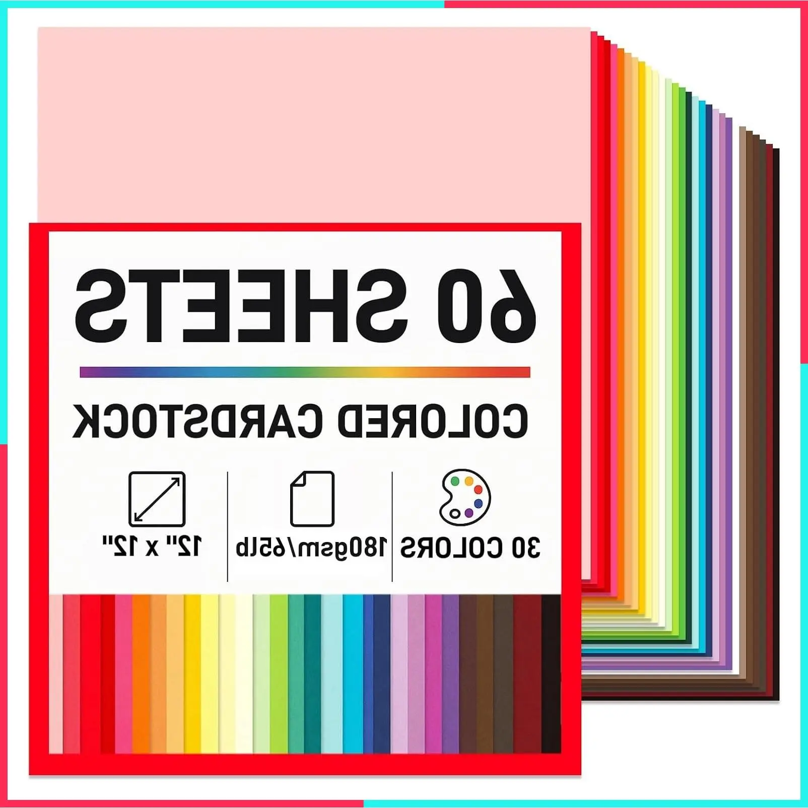 60 Sheets Colored Cardstock Paper for Crafts, 12x12, 70lb/180GSM