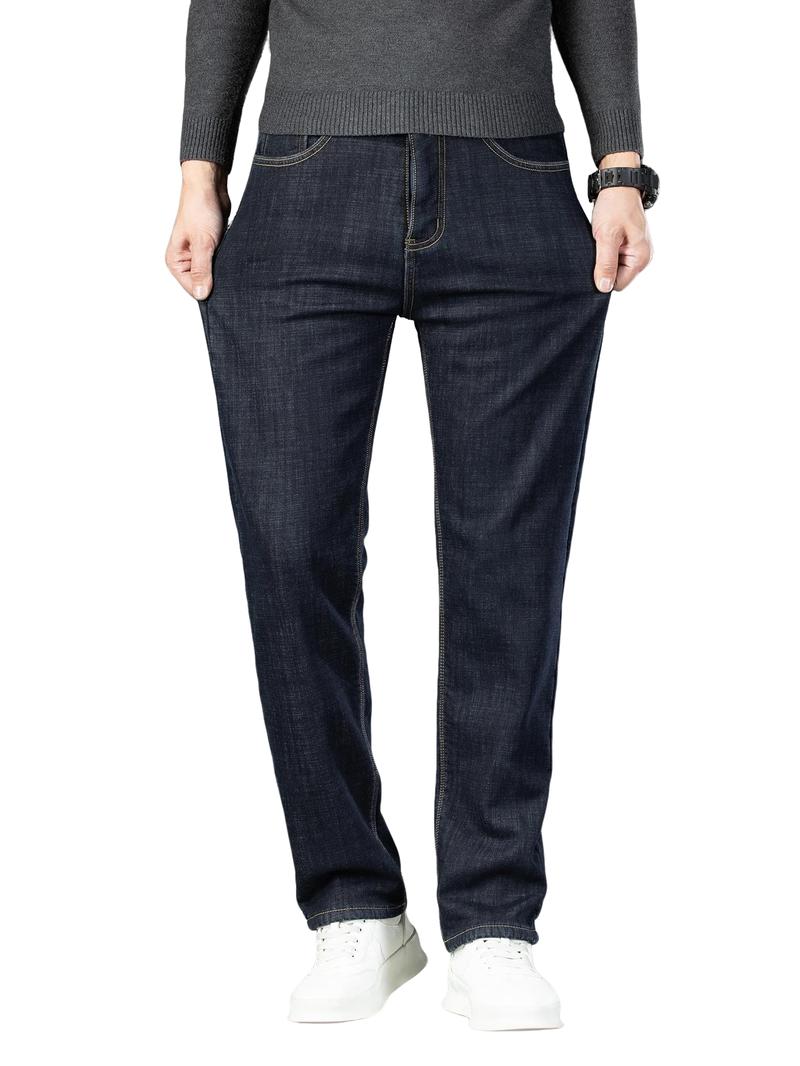 Men's Denim Jeans, Street Style Straight Leg Pants, Button Fly Closure, Slim Fit Design