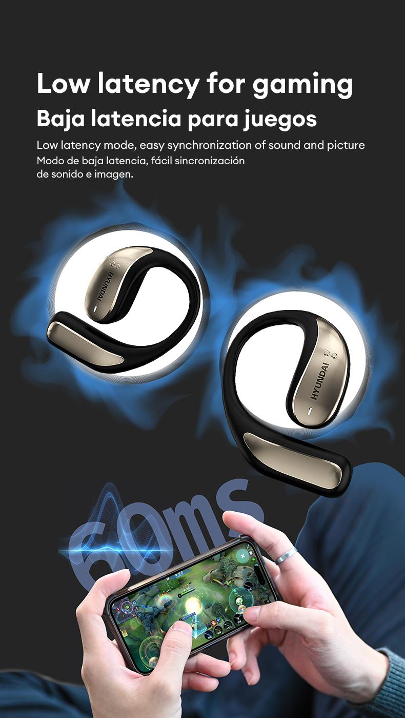 HYUNDAI Vogbuds 5 Pro OWS Smart Voice Assistant Headset, Dynamic Stereo Sound Earbuds with ENC Call Noise Canceling Mic, Digital Battery Display