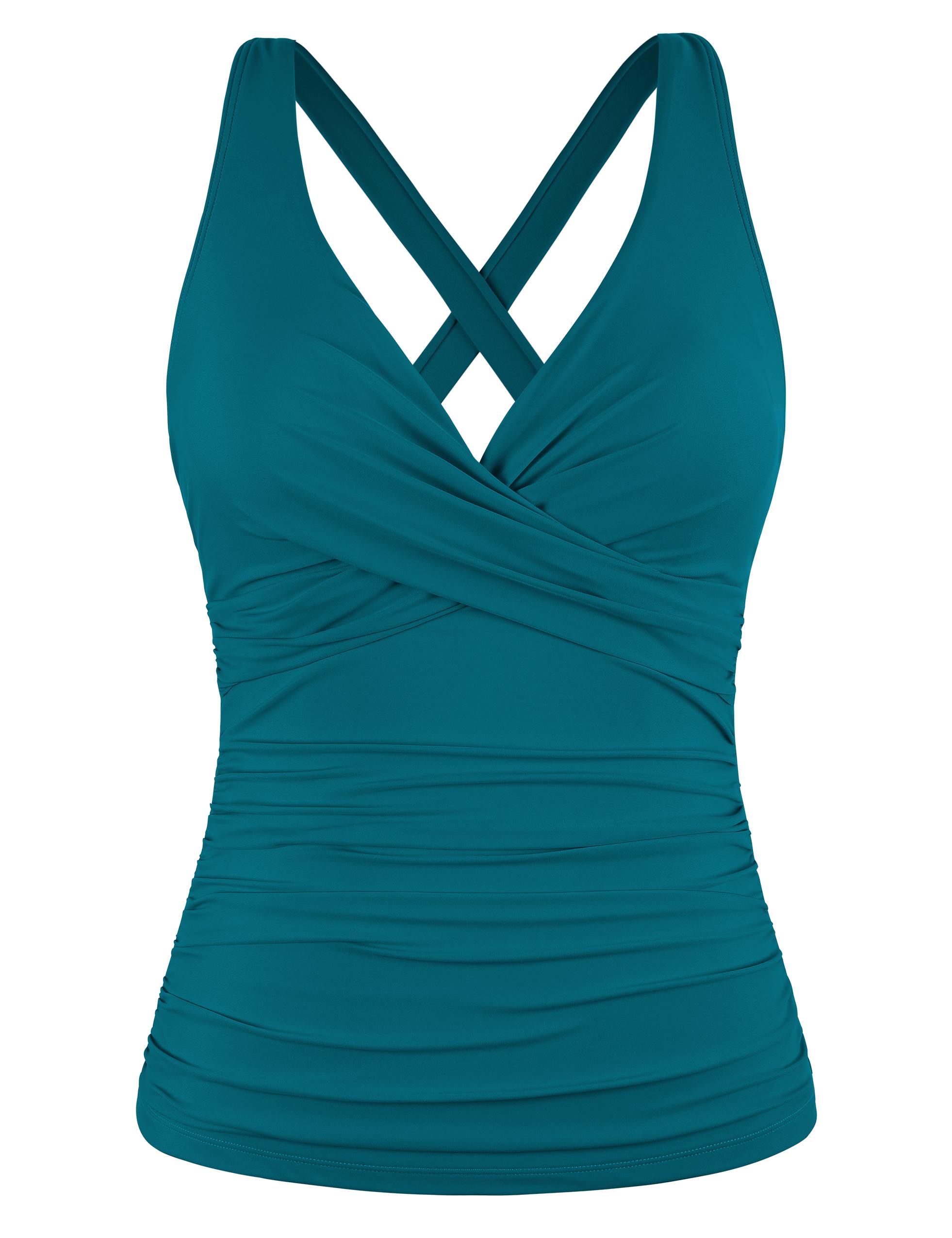 Hilor Women's Underwire Tankini Top Tummy Control Bathing Suits Sexy V Neck Crossover Swim Top Only